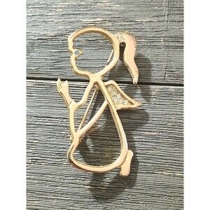 Praying Child Angel CCI Marked Gold Tone Rhinestone Silhouette Brooch Pin